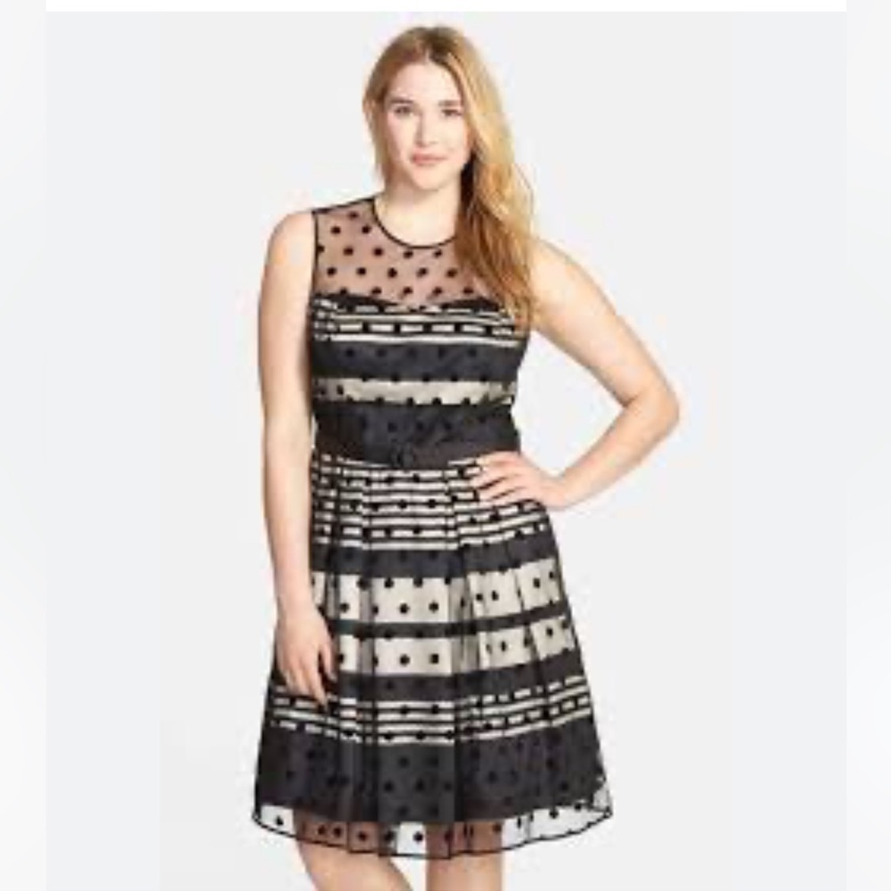 Eliza J Illusion Dot‎ Fit Charmeuse Fit & Flare Dress